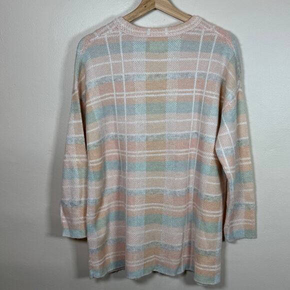 Lou & Grey Plaid Wool Blend Sweater Beige Pink Neutral Academia Tunic M Soft - Picture 8 of 8